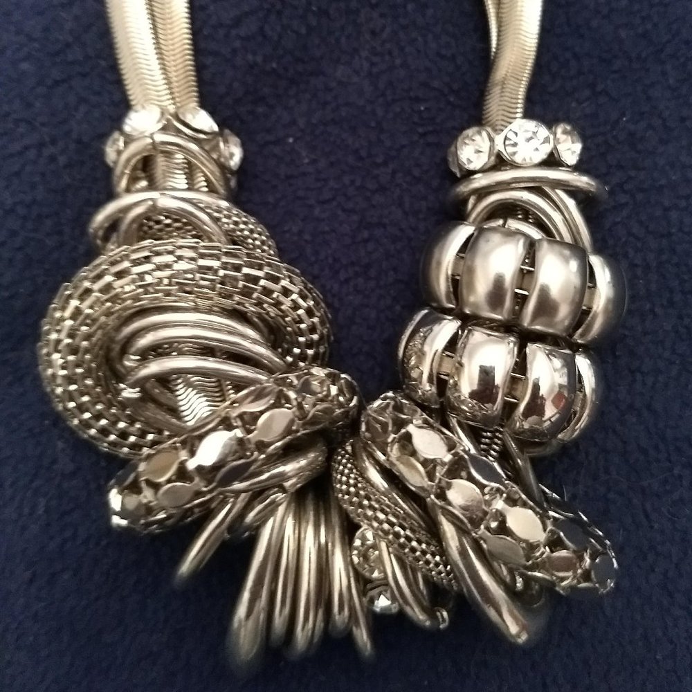 Chico's Silver Chic Necklace Multi Silver Tone discs  20"-22"